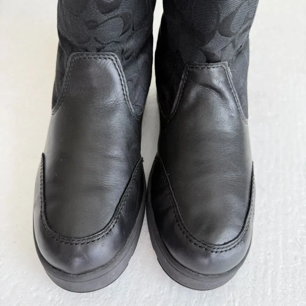 Coach Kimberly Fur Boots Women's 9M Black Leather Fabric Logo Pocket Side Zipper - Picture 7 of 16